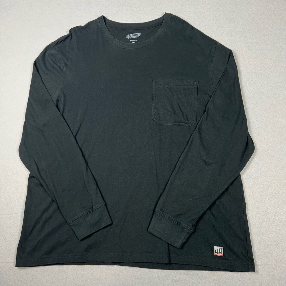 40 Grit Men 2XL Standard Fit Black Long Sleeve Pocket T-Shirt
